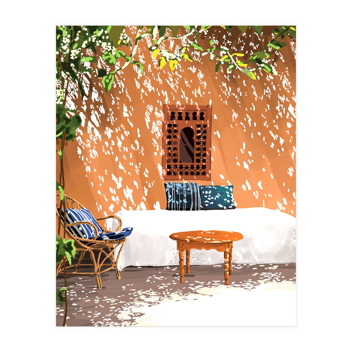 A Relaxed Afternoon | Tropical Summer Architecture | Buildings India Travel Bohemian Décor Painting (Print Only)
