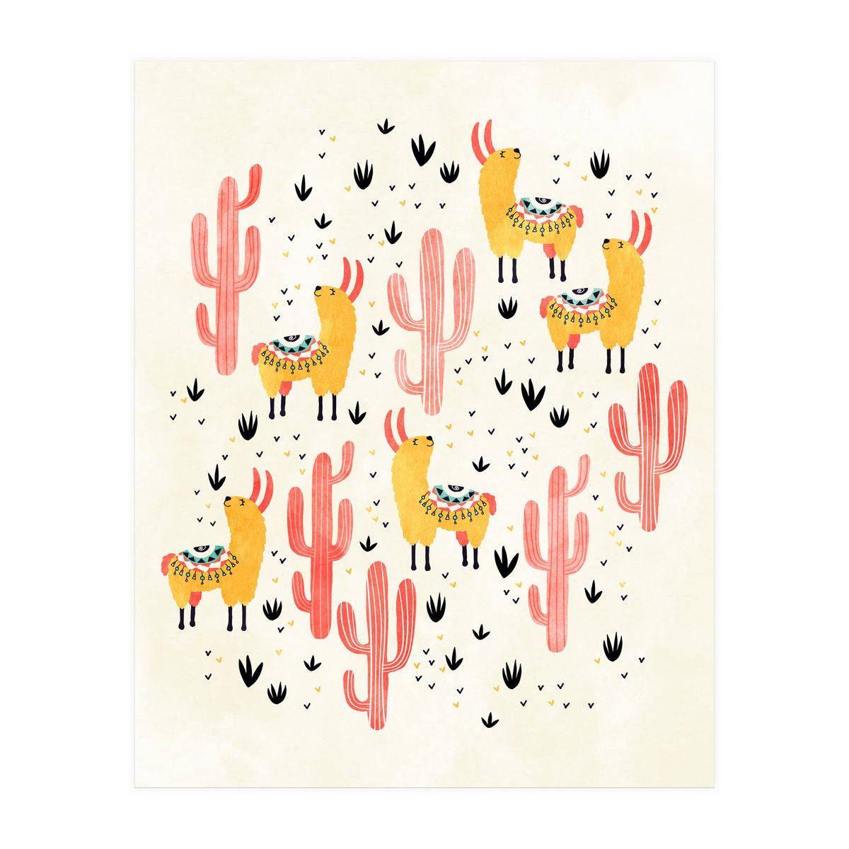 Yellow Llamas Red Cacti (Print Only)