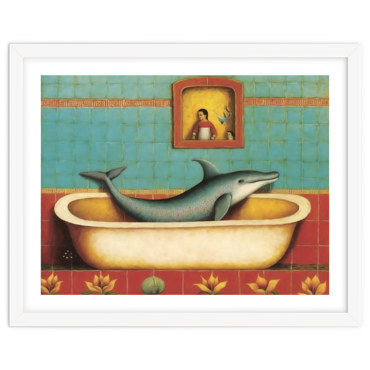 Dolphin In A Bath Folk Art