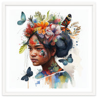 Watercolor Floral Indonesian Native Woman #2