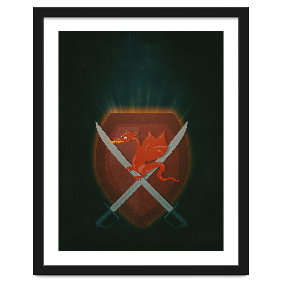 Heraldic dragon and cutlasses