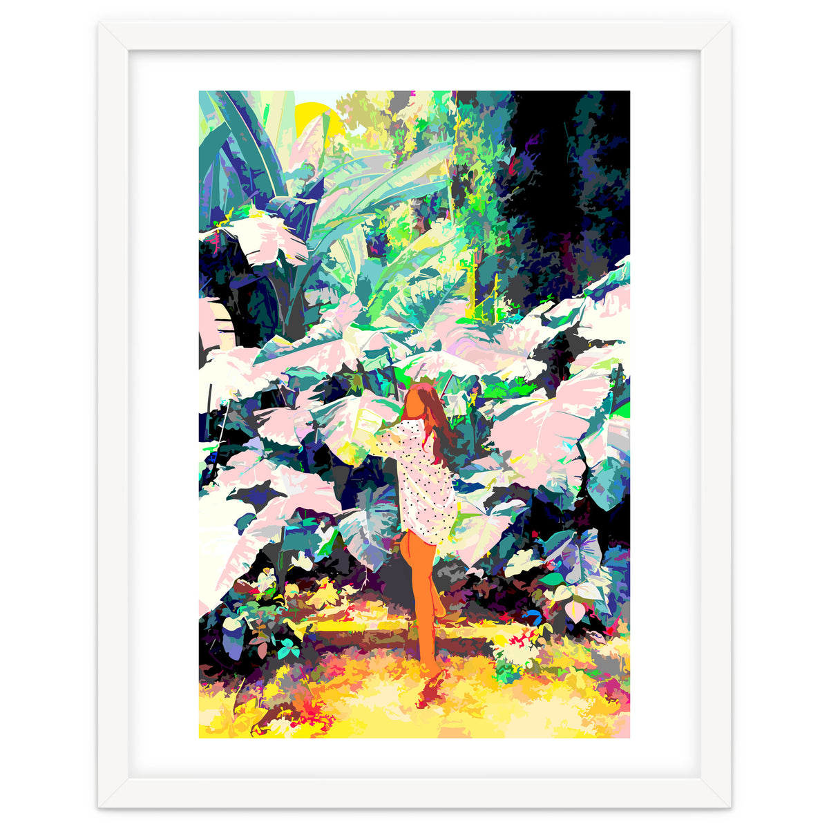 Live Quietly In a Corner Of Nature, Modern Bohemian Woman Jungle Forest Eclectic Painting