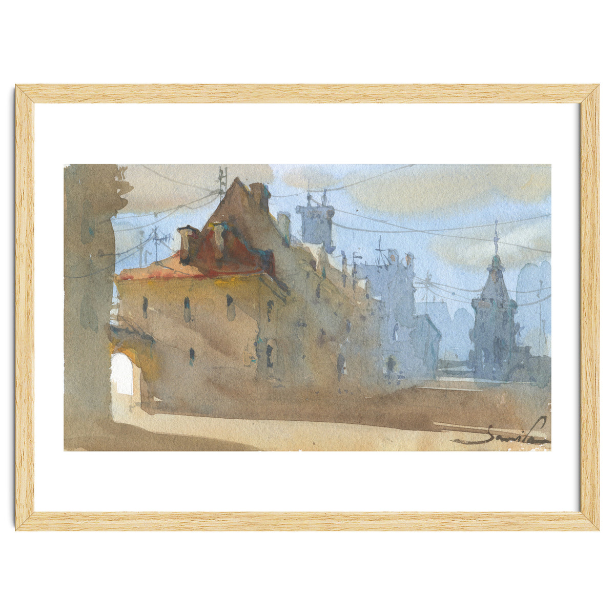 Old Town Warsaw. Watercolor painting.