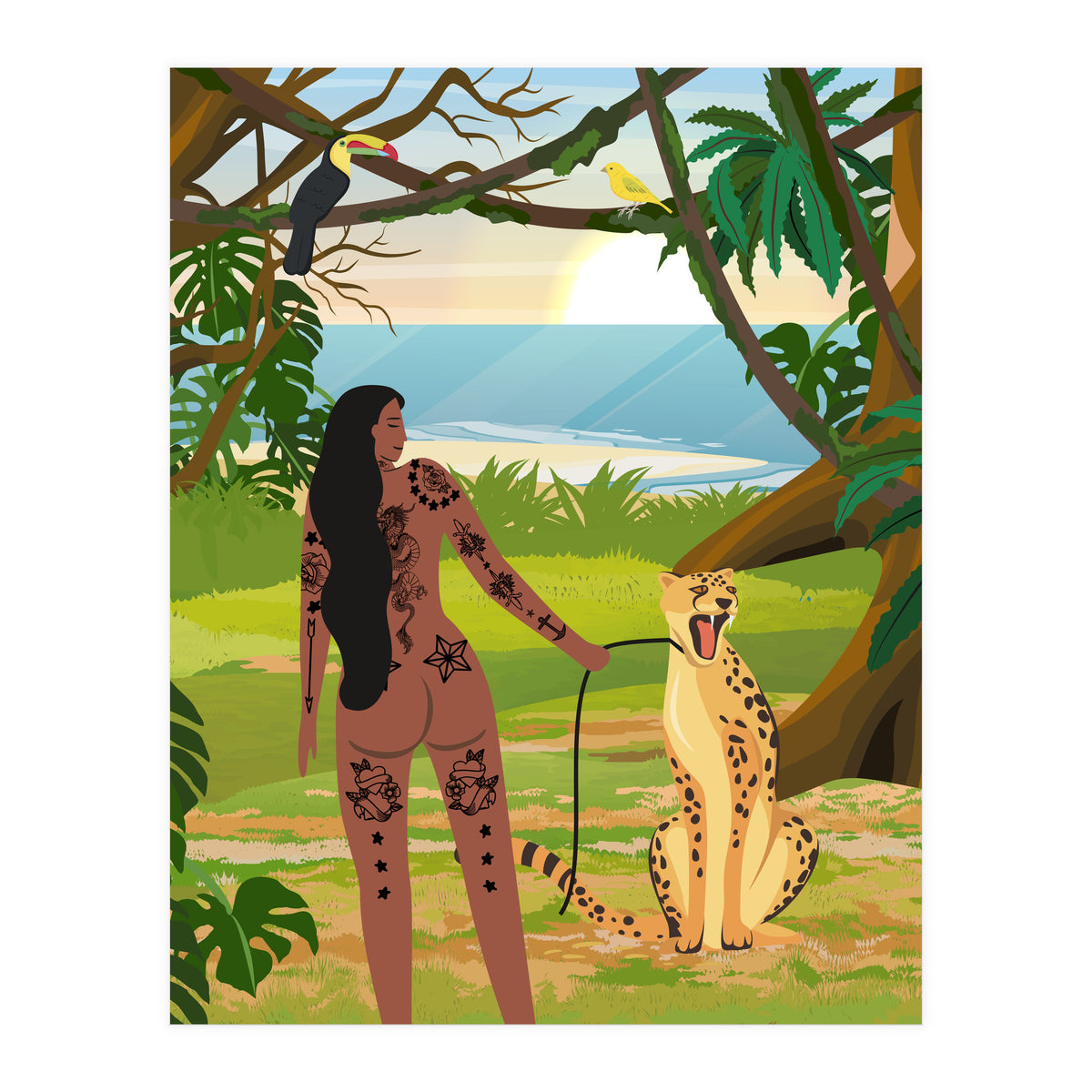 Boho Girl with Cheetah (Print Only)
