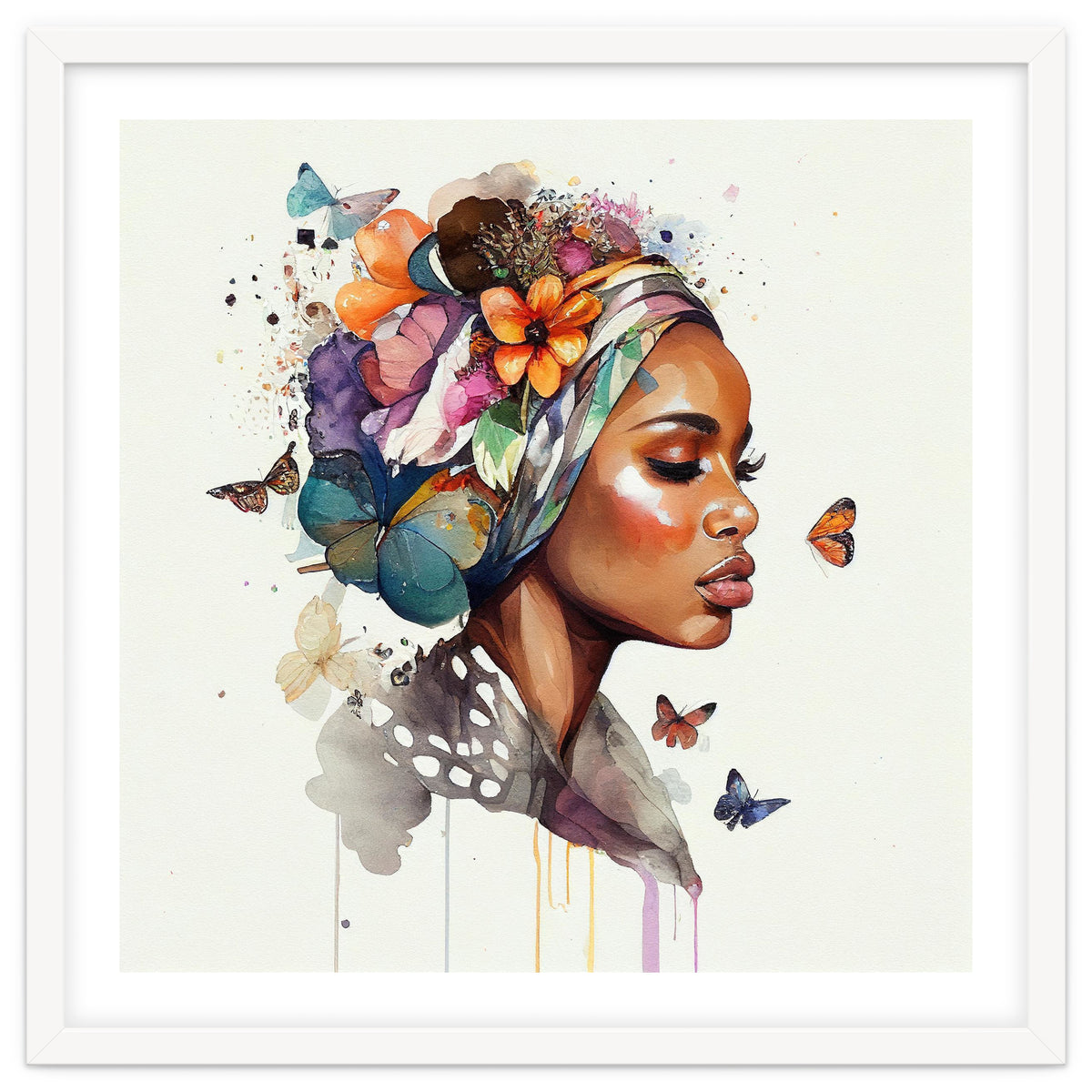 Watercolor Floral Muslim African Woman #3