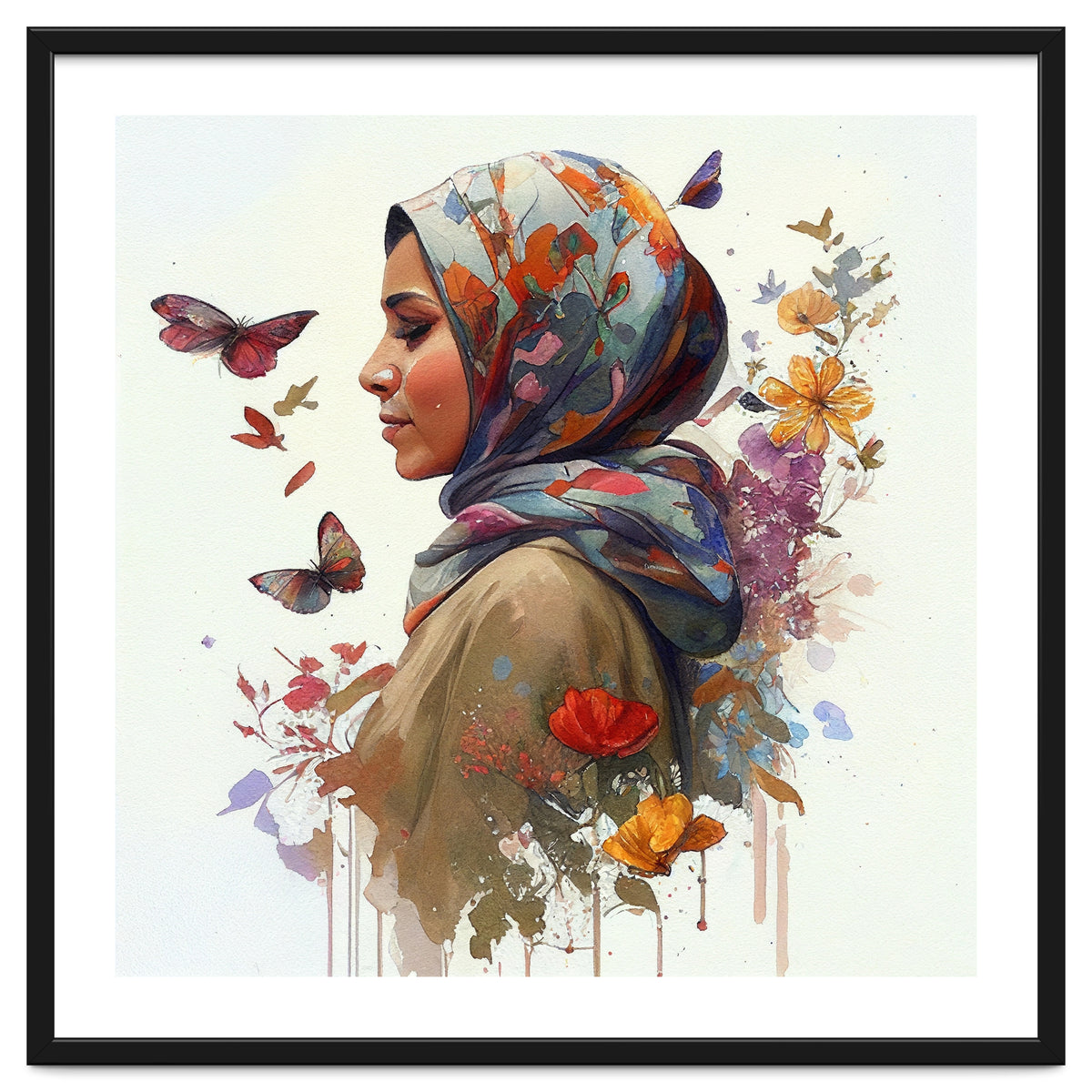 Watercolor Floral Muslim Woman #2