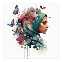 Watercolor Floral Muslim Woman #4 (Print Only)