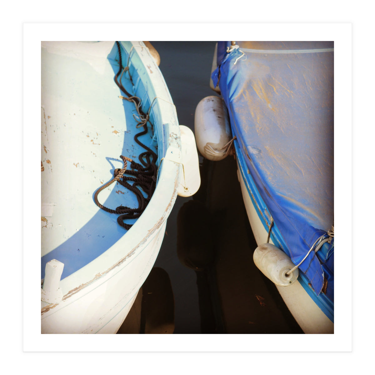 Blue and white wooden fishing boats (Print Only)