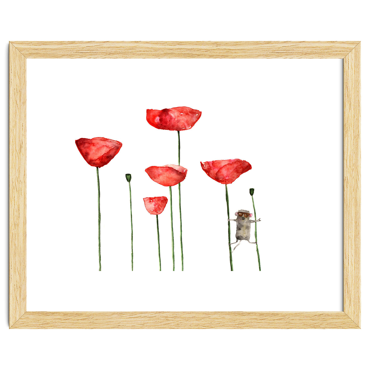Little mouse loves big poppies || watercolor for nursery