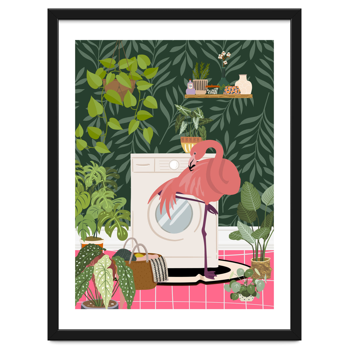 Flamingo in Jungle Laundry Room