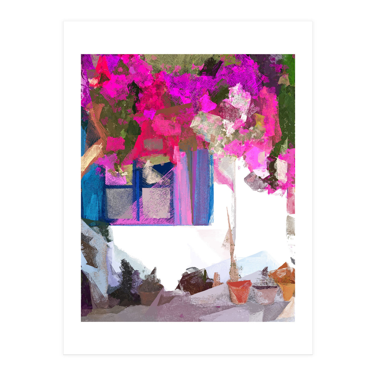 Blossom Is Just Around The Corner, Bougainvillea Tropical Greece Architecture, Botanical SummerTravel Bohemian (Print Only)