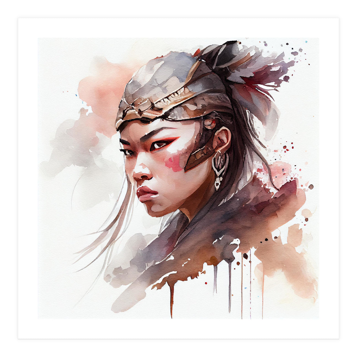 Watercolor Asian Warrior Woman #1 (Print Only)