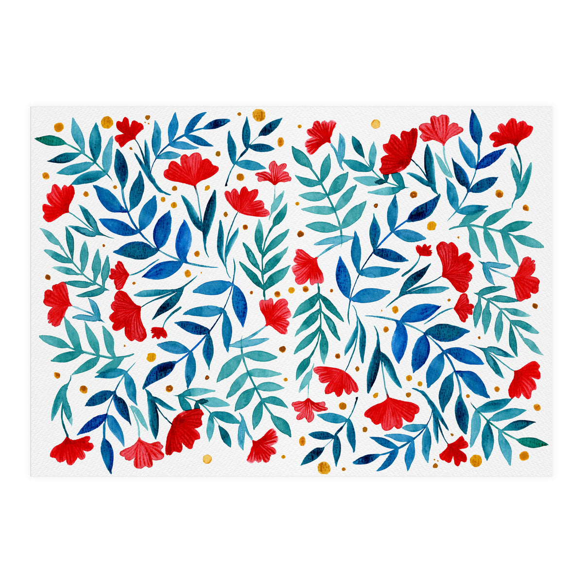Magical garden - red and turquoise (Print Only)