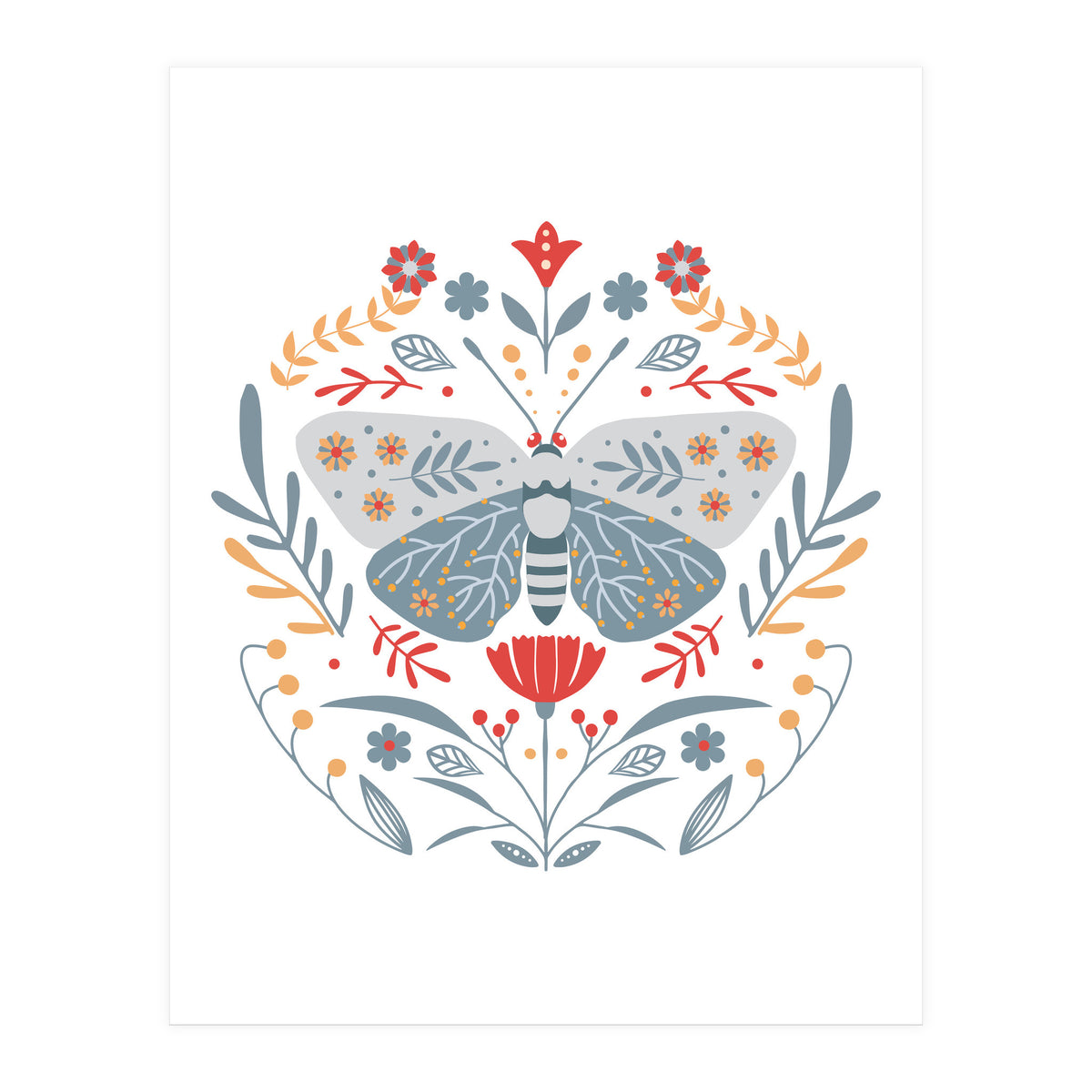 Scandinavian Folk Art: Butterfly & Flowers (Print Only)