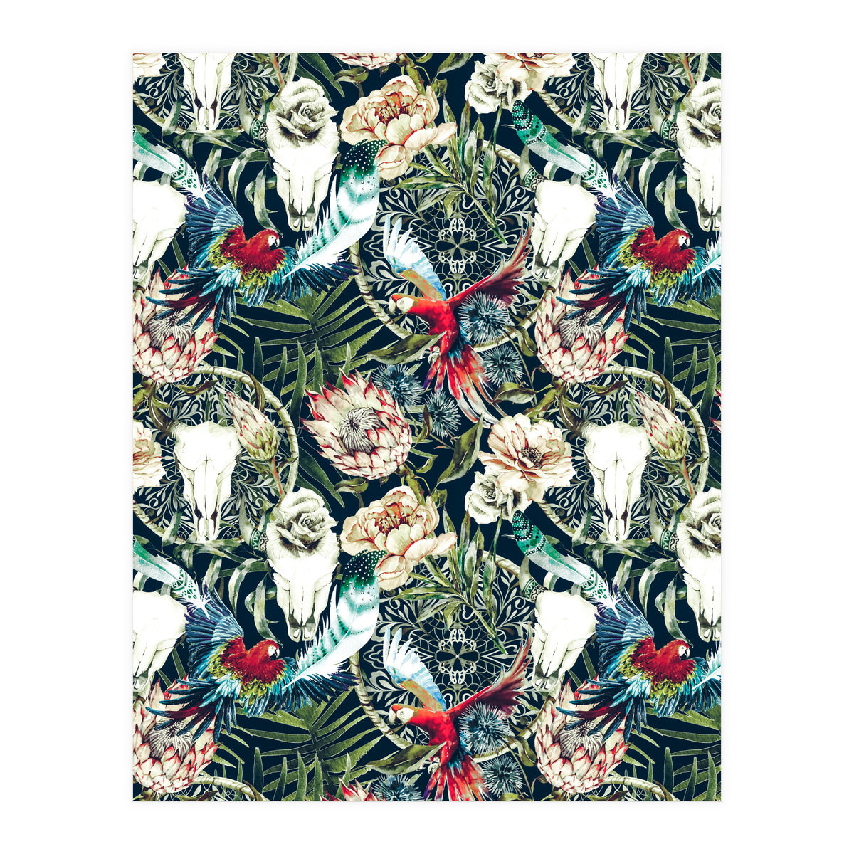 Dark pattern boho skull tropical  (Print Only)