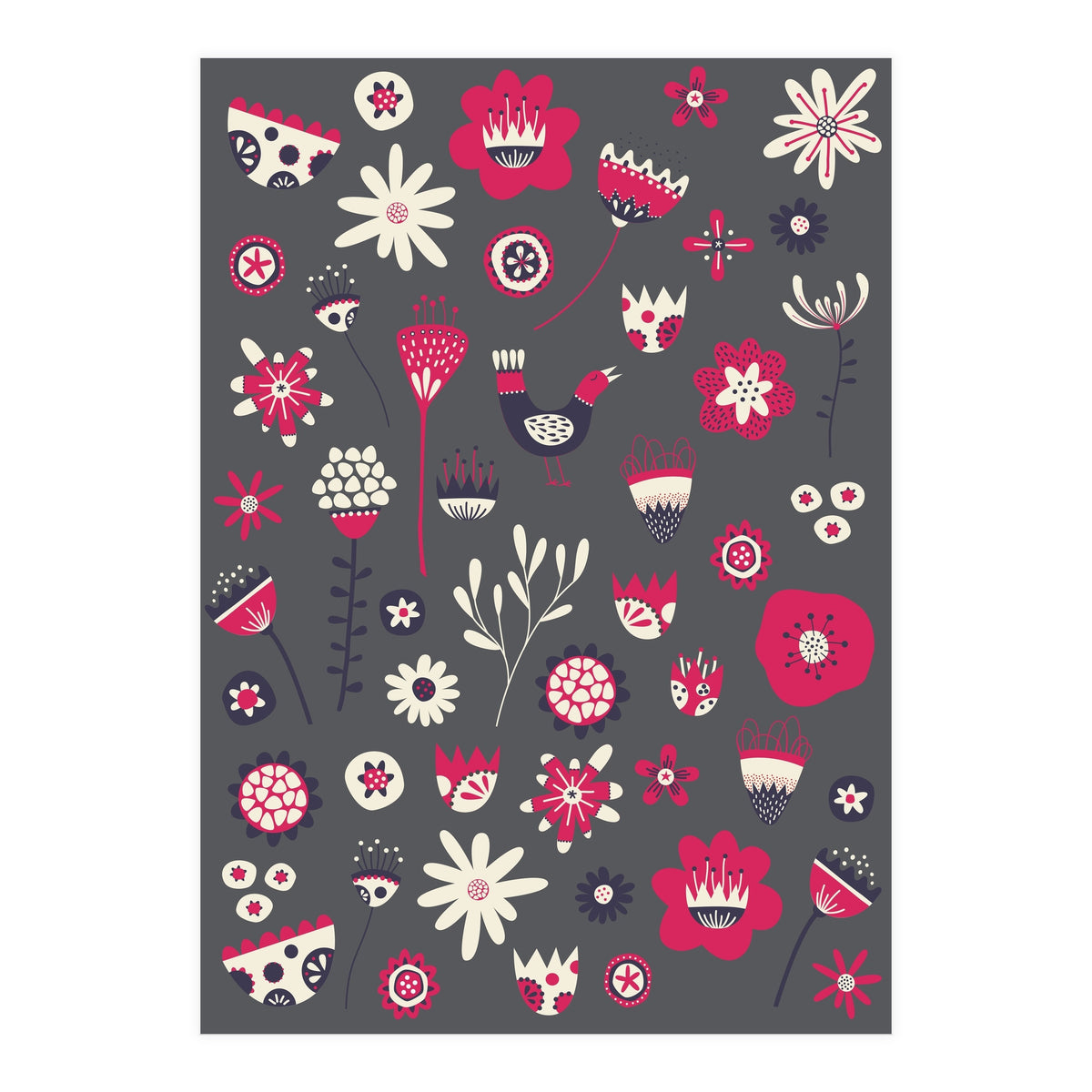 Spring Folk Floral Grey (Print Only)