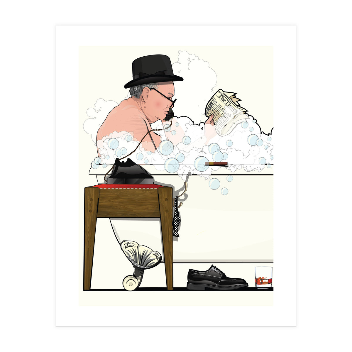 Winston Churchill in Bathtub, Funny Bathroom Humour (Print Only)