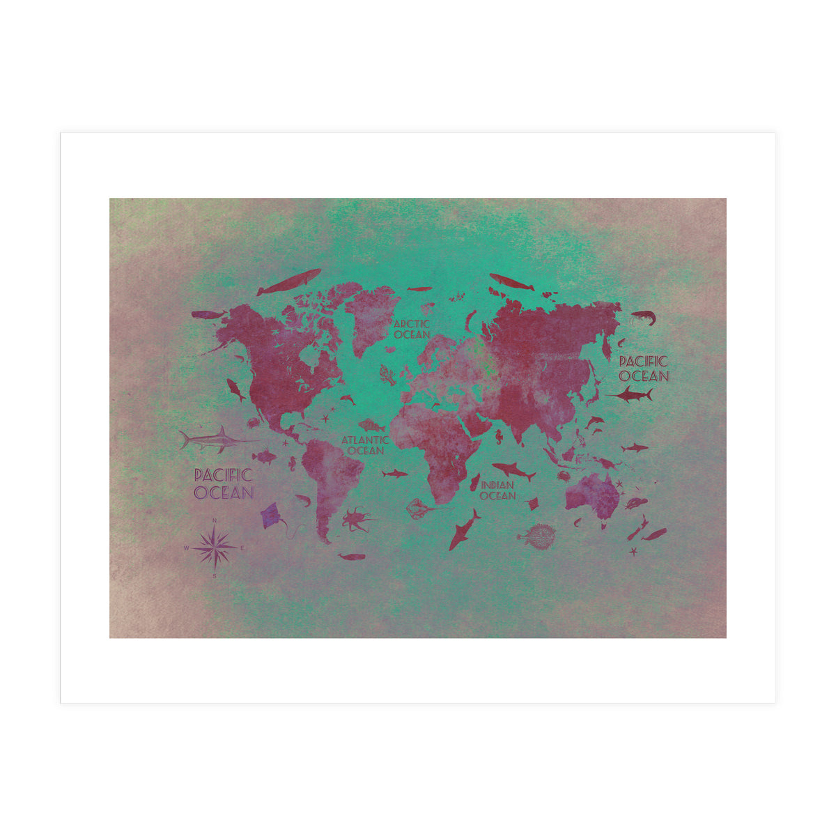 World Map text green (Print Only)
