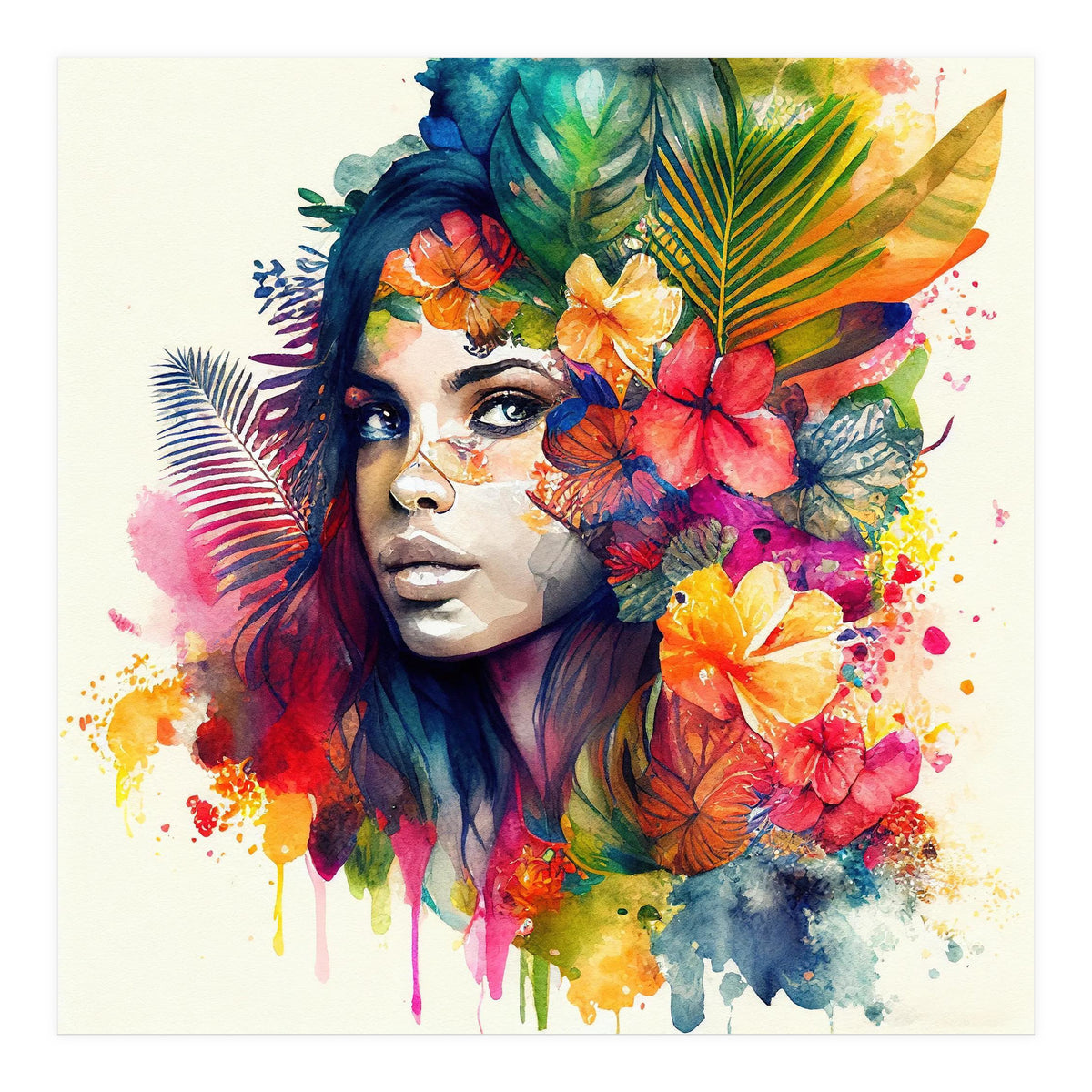 Watercolor Tropical Woman #17 (Print Only)