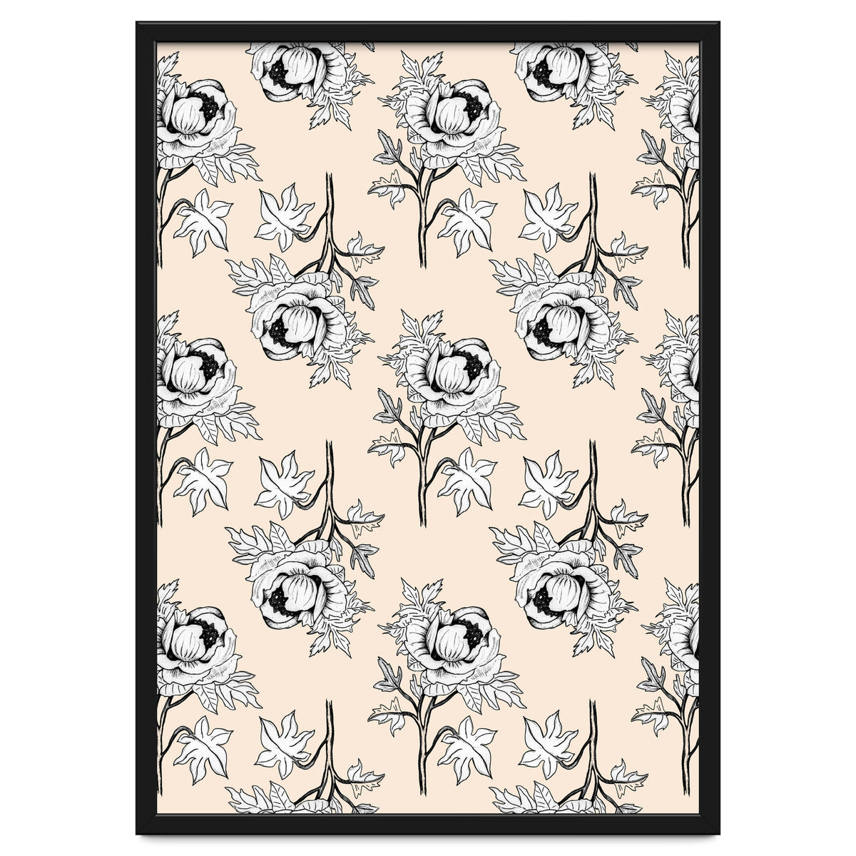 Drawing pattern of roses to pencil on beige