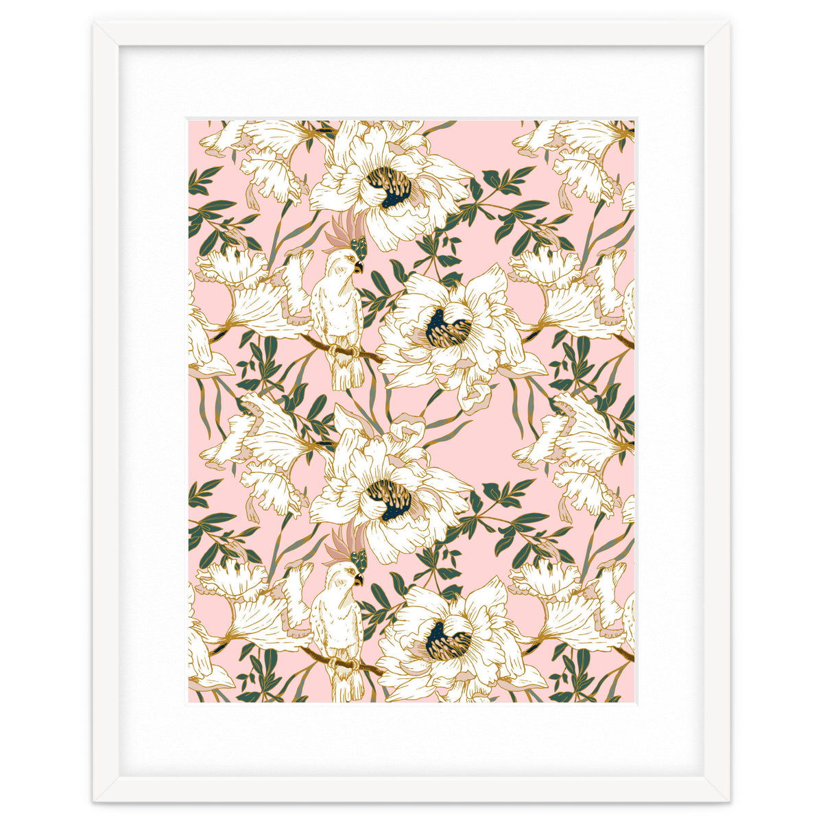 Exotic birds on flowers