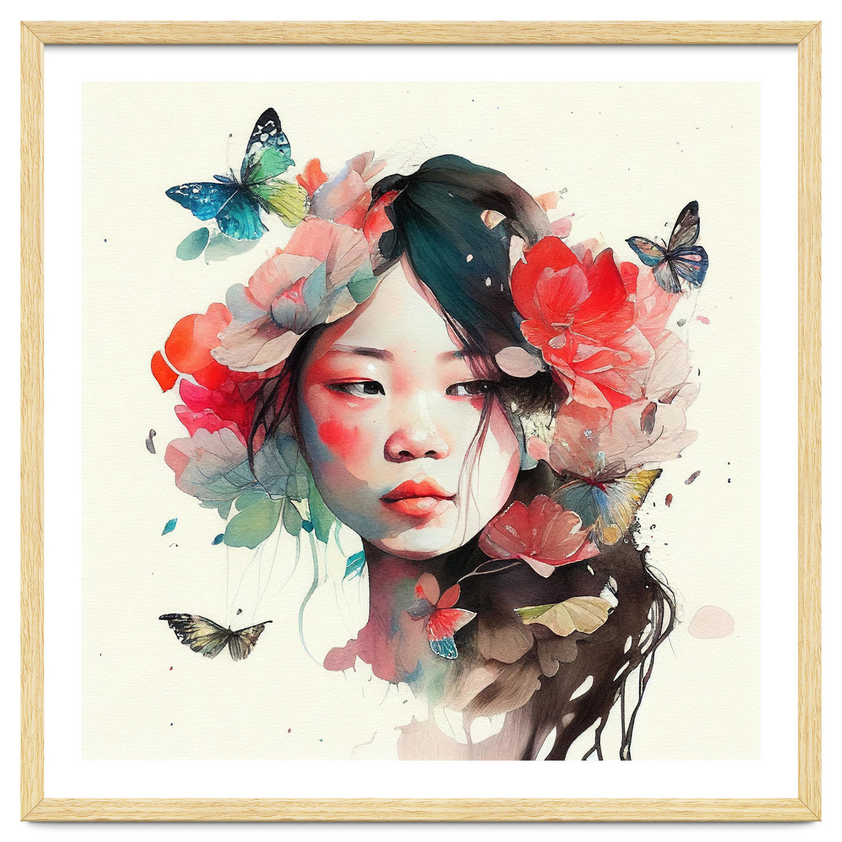 Watercolor Floral Asian Woman #8