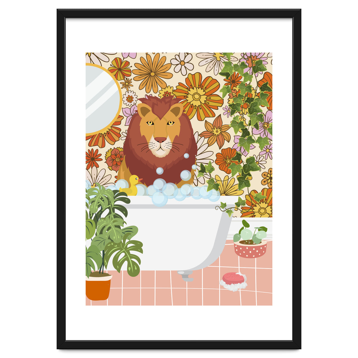 Lion Bathing on Groovy Bathroom