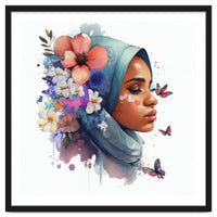 Watercolor Floral Muslim Arabian Woman #3