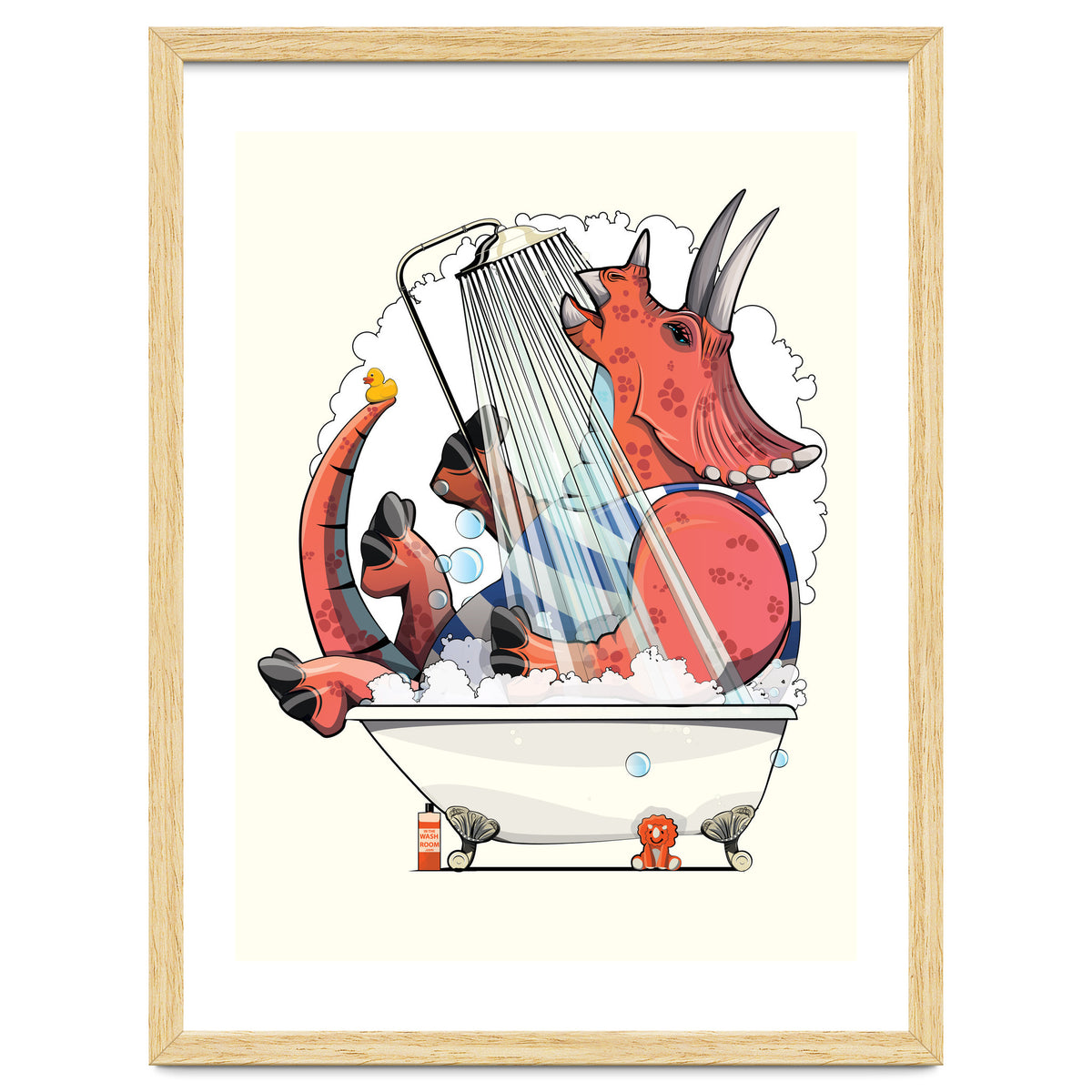 Dinosaur Triceratops in the Shower, funny bathroom humour
