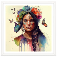 Watercolor Floral Indian Native Woman #11