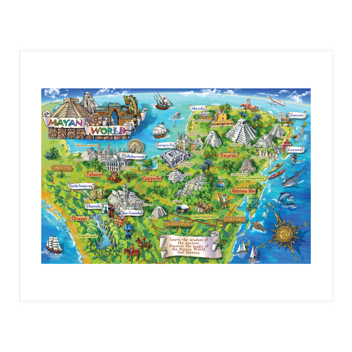 Yucatan Map Illustration (Print Only)