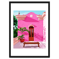 Pink Building Architecture | Pop Art Travel House Painting | Modern Bohemian Décor Spain Palace