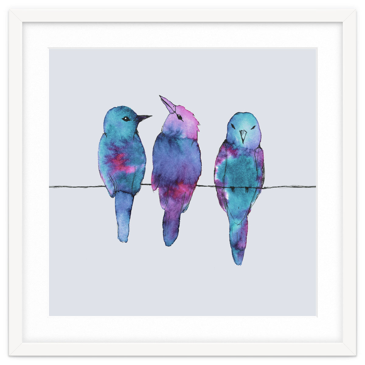Three birds on a wire