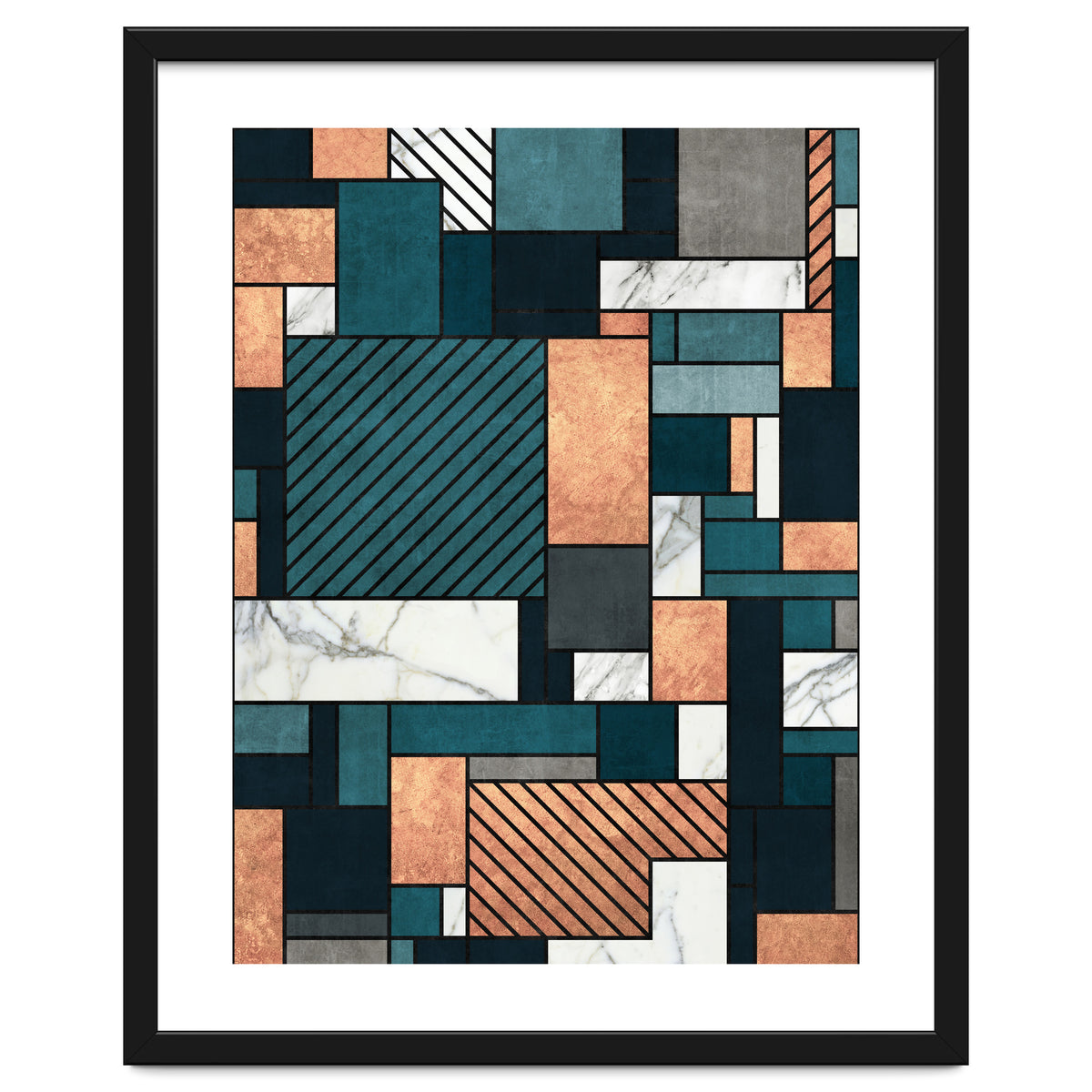 Random Pattern - Copper, Marble, and Blue Concrete