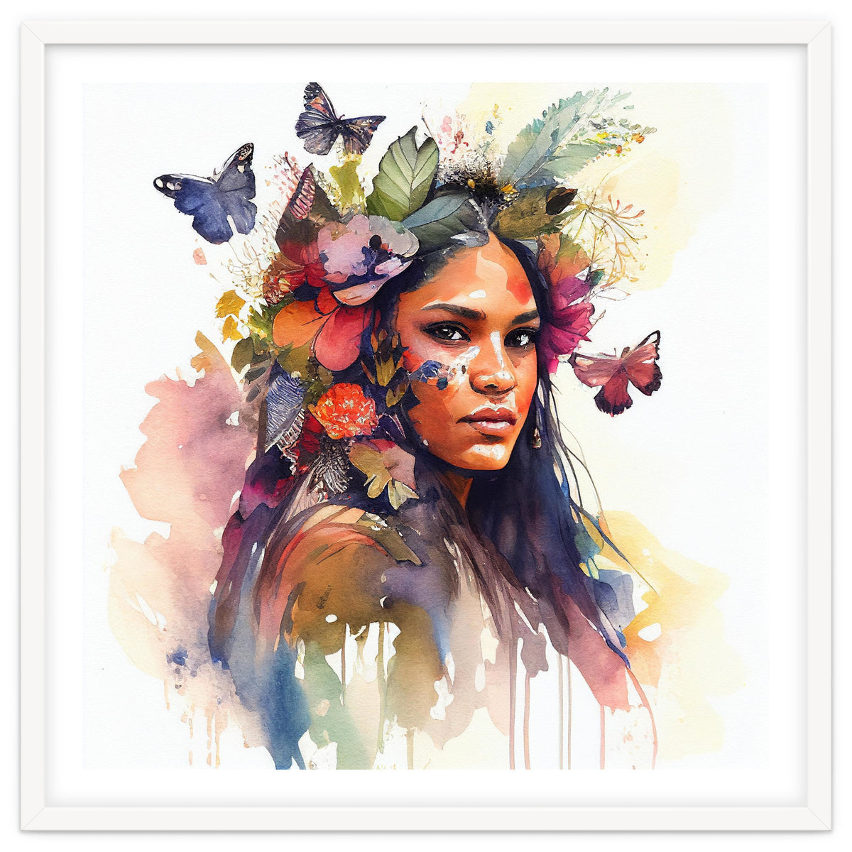 Watercolor Floral Indian Native Woman #5