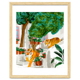Tigers in Greece | Santorini Travel Architecture, Wildlife Animal Painting | Watercolor Illustration thumbnail