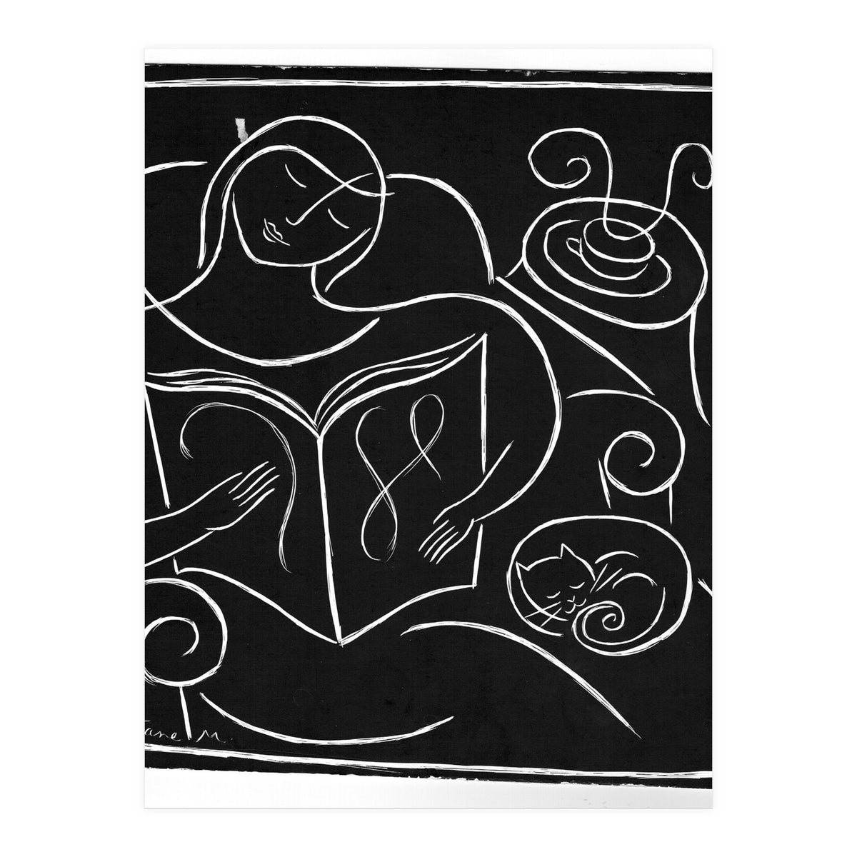 Reading With Cat (Print Only)