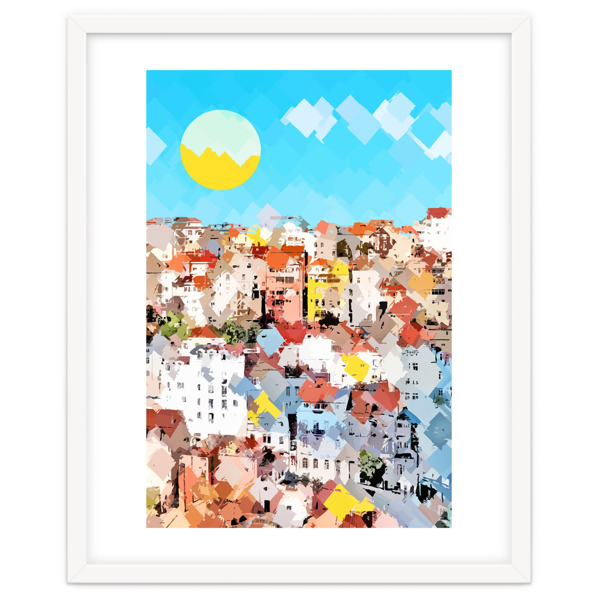 City Of Dreams, Italy Pastel Cityscape Painting, Architecture Buildings Abstract Illustration