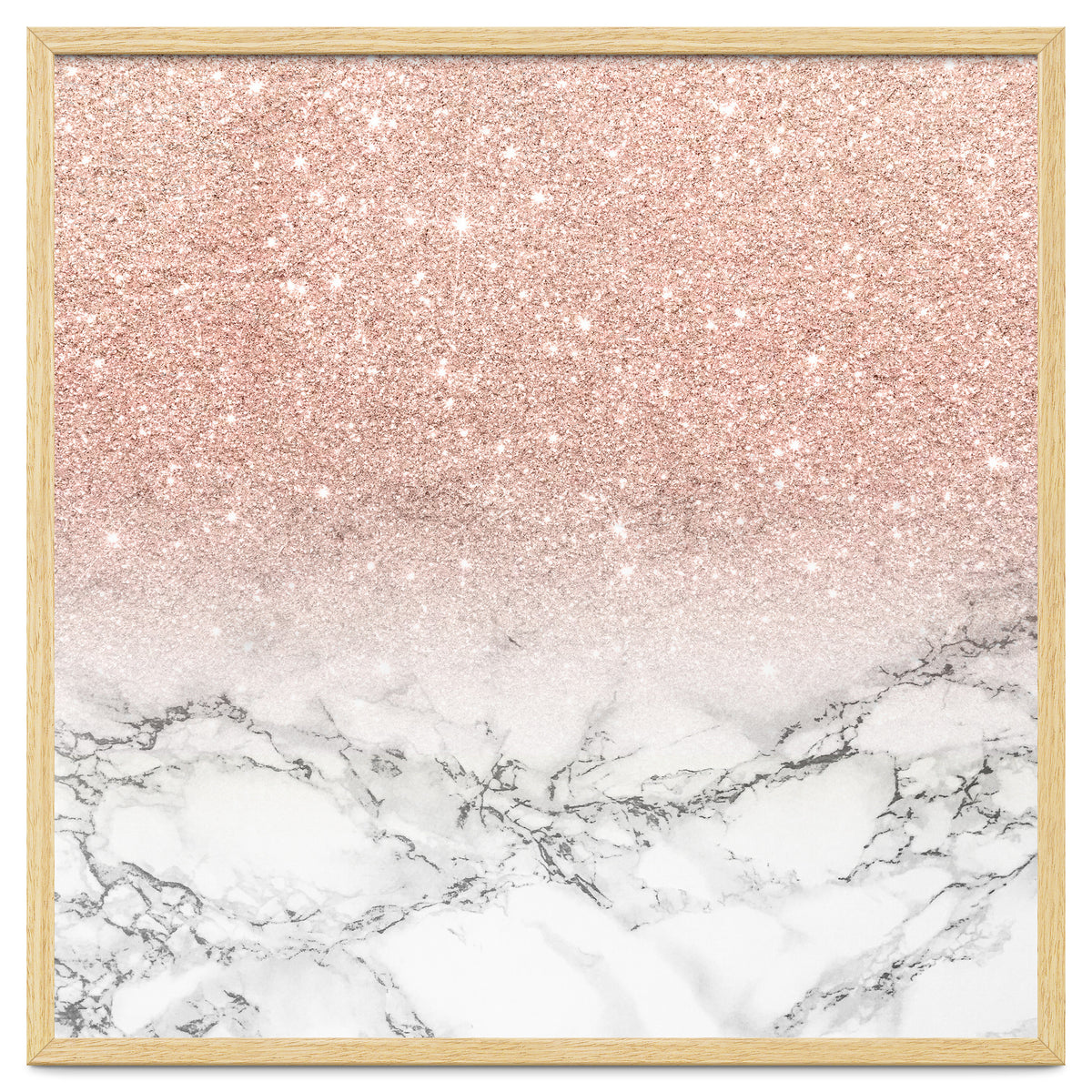 Modern faux rose gold pink glitter ombre white marble