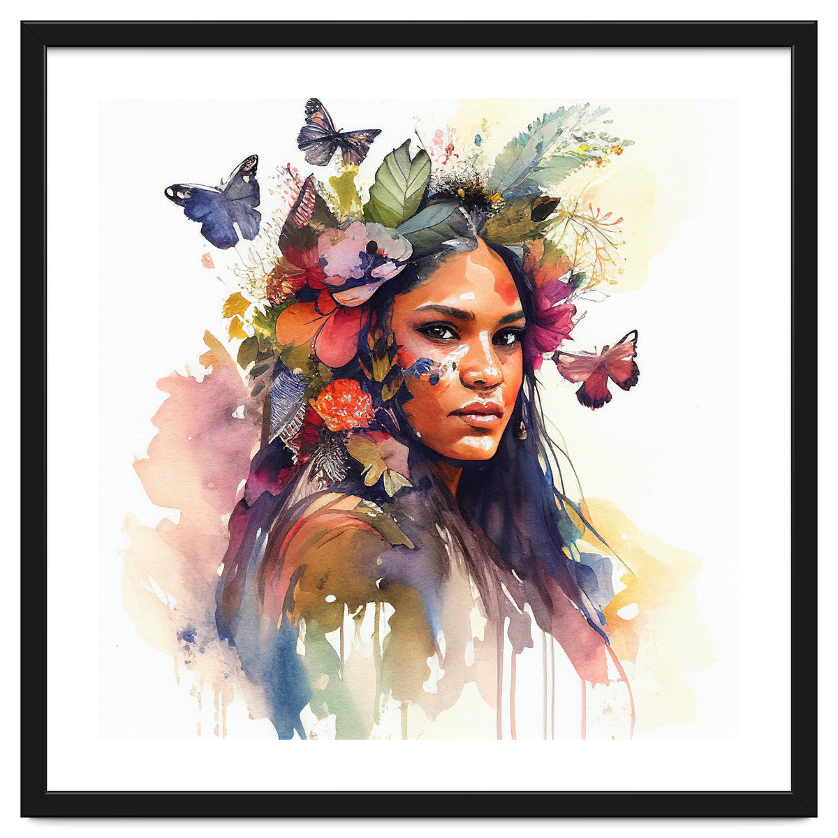 Watercolor Floral Indian Native Woman #5