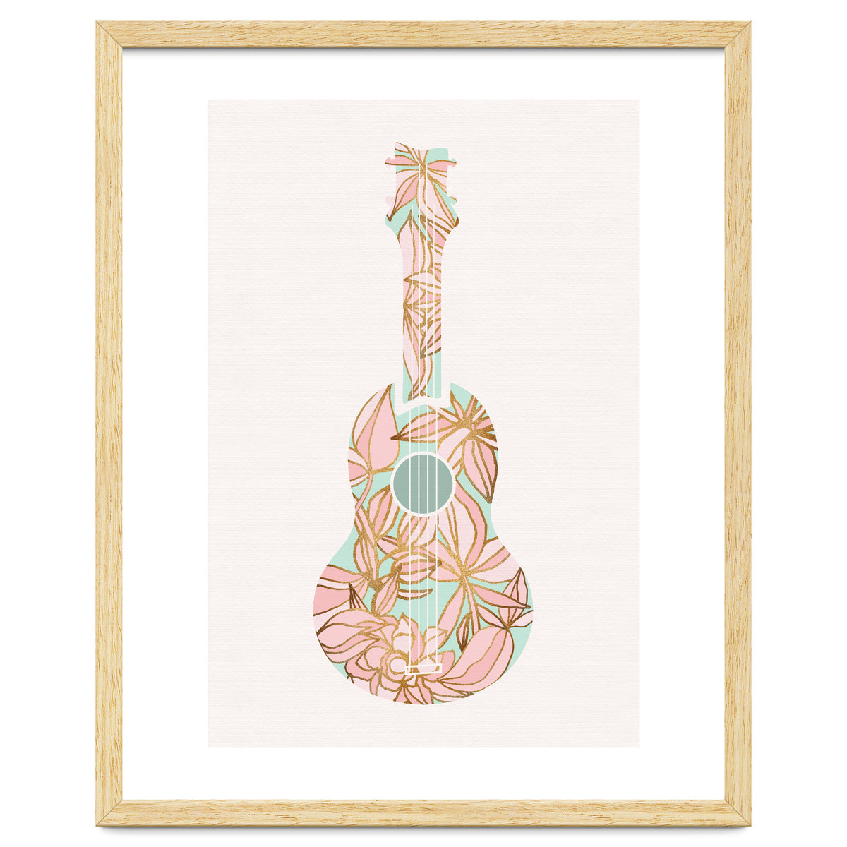 Aqua and Pink Floral Ukulele