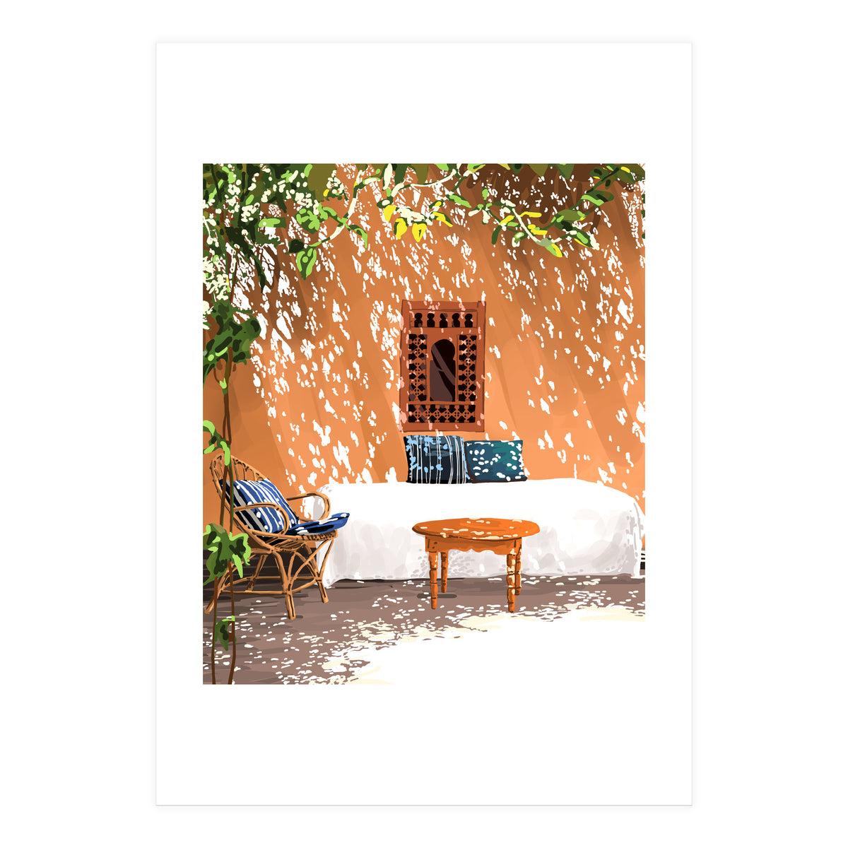 A Relaxed Afternoon | Tropical Summer Architecture | Buildings India Travel Bohemian Décor Painting (Print Only)