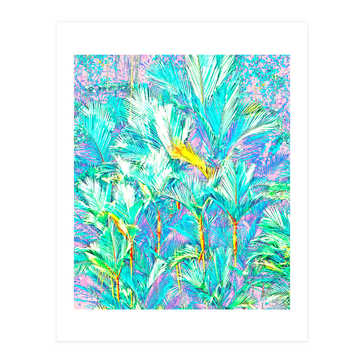 Palm Garden, Tropical Nature Jungle Botanical Painting, Bohemian Intricate Pastel Forest (Print Only)