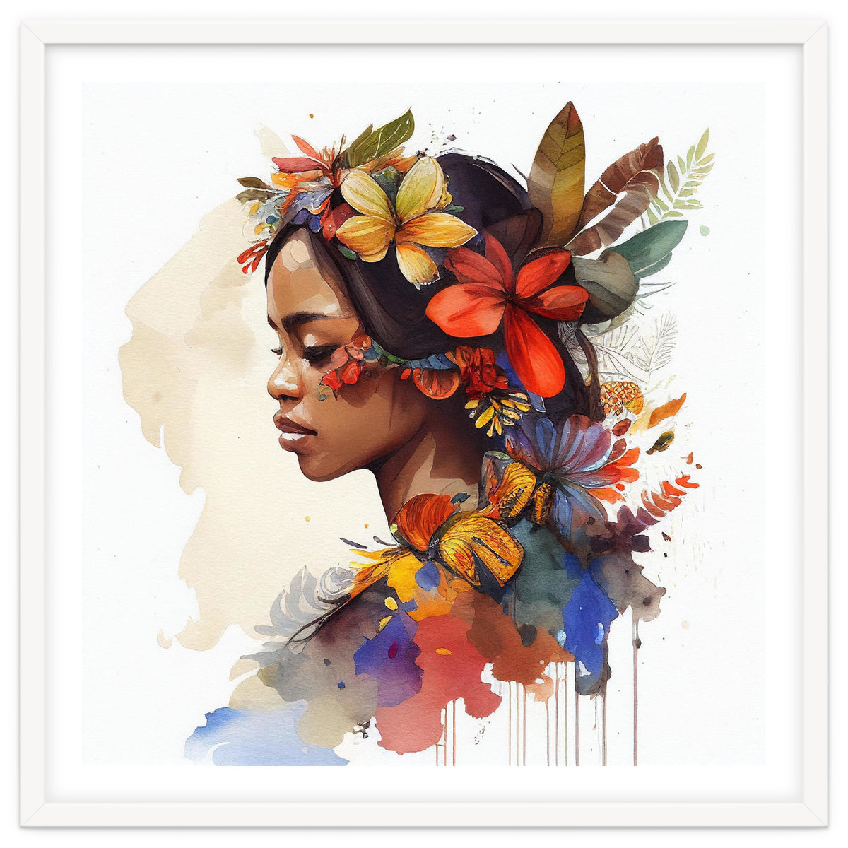 Watercolor Floral Indonesian Native Woman #4