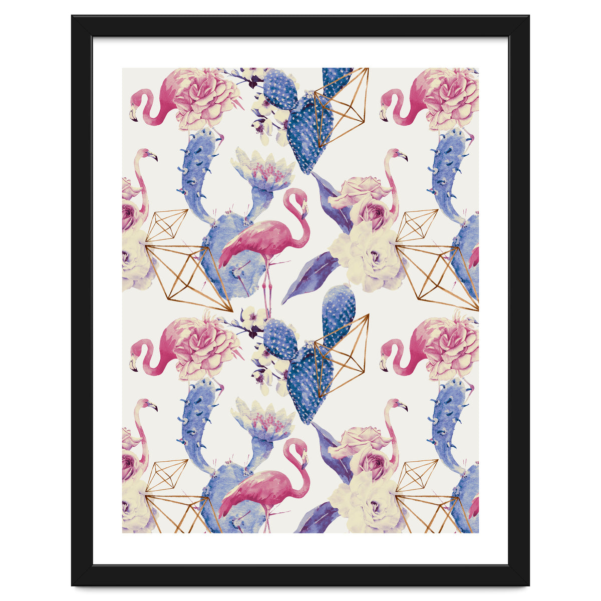 Flamingos, geometric and flowers 02