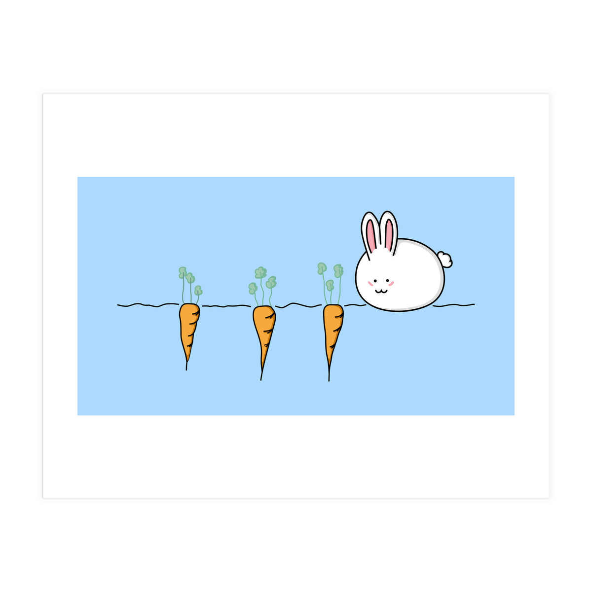 Kawaii Cute Rabbit With Carrots (Print Only)