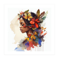 Watercolor Floral Indonesian Native Woman #4 (Print Only)