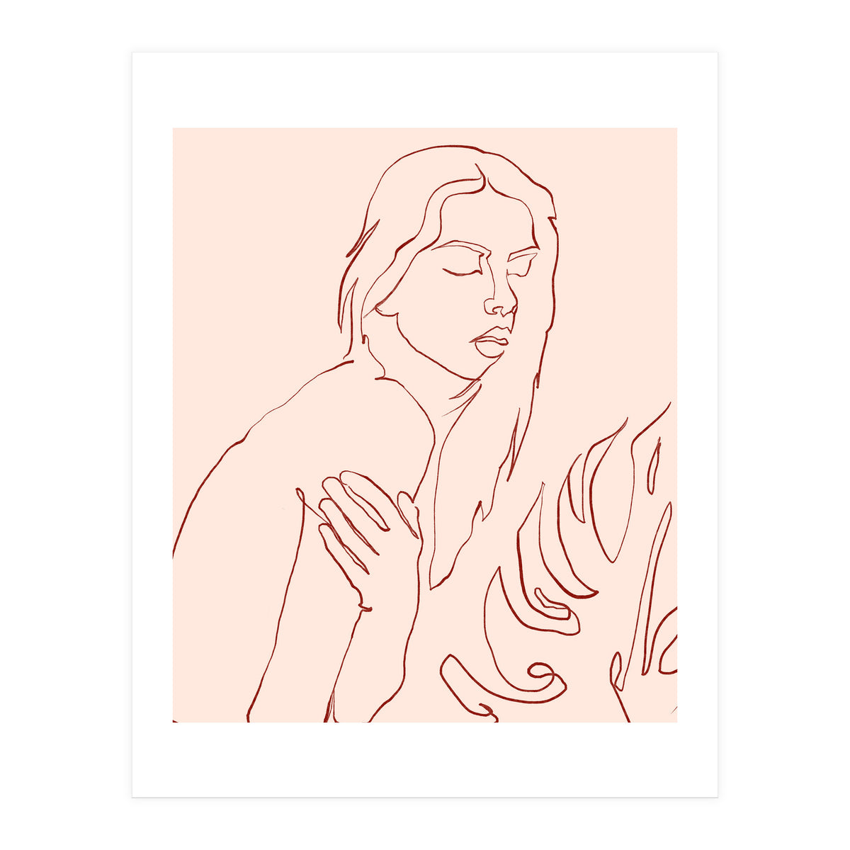 Lueur, Tropical Nude Modern Bohemian Woman Line Art, Minimal Scandinavian Sketch Blush Drawing (Print Only)