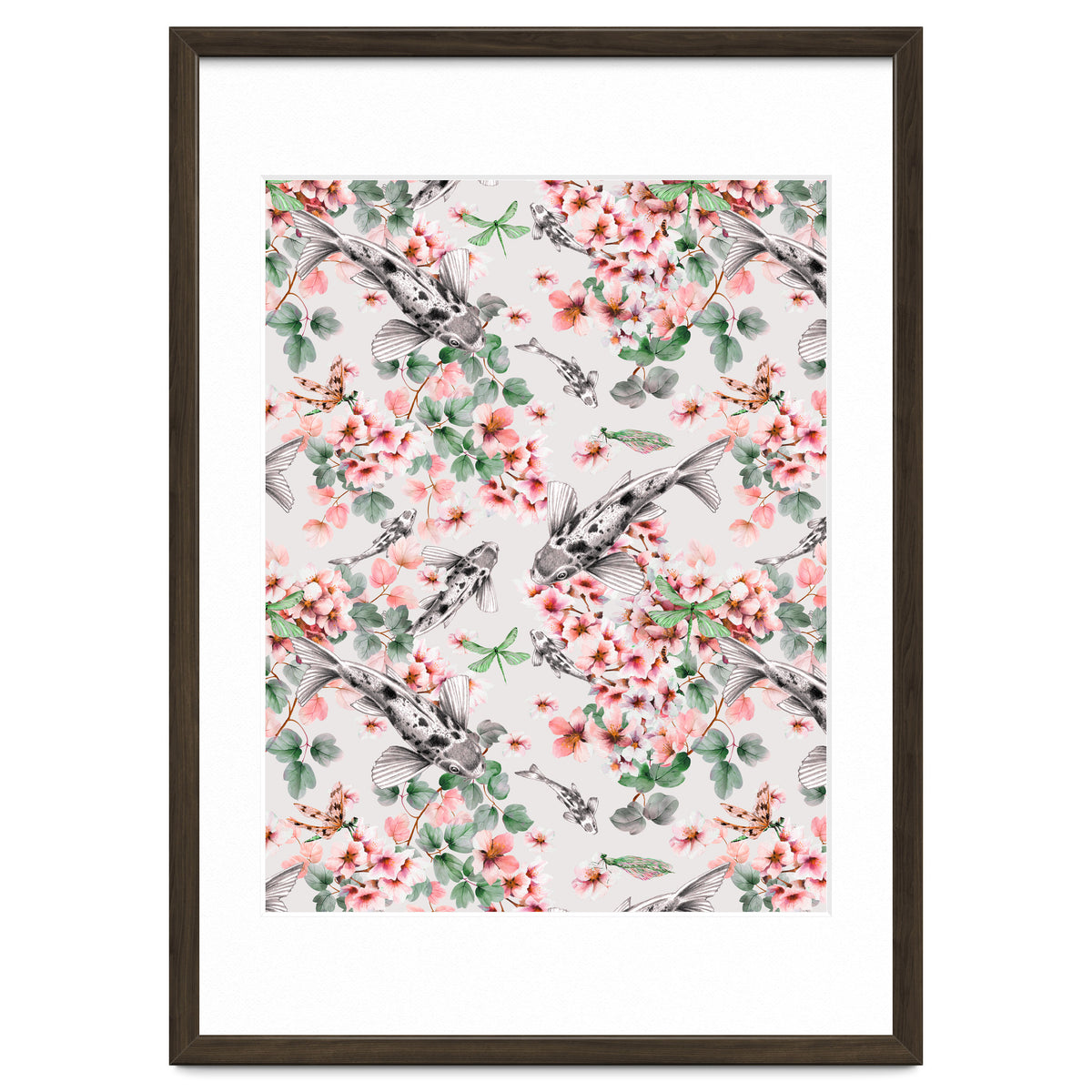 Asian fish among flowers