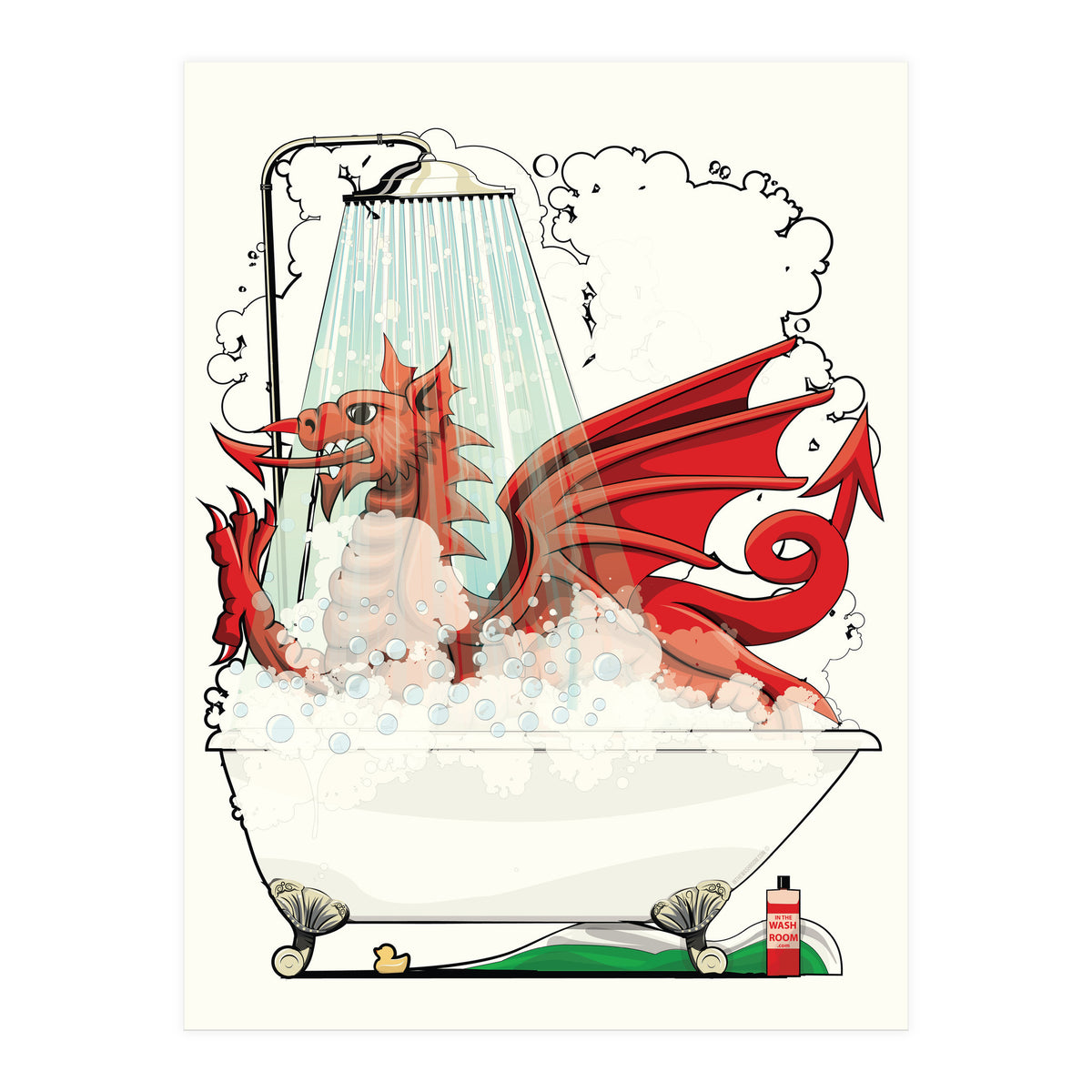 Welsh Dragon in the Bath, Funny Bathroom Humour, Wales, Britain, United Kingdom  (Print Only)